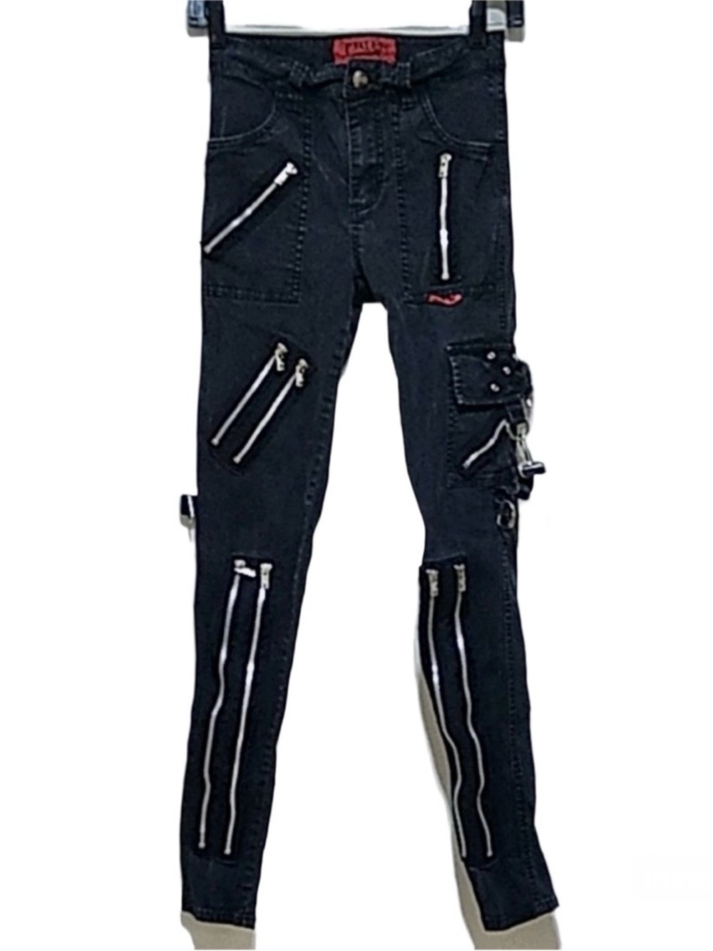 Tripp NYC Rage skinny jeans zippers straps D-rings size 26 or 3 Goth Punk Grunge